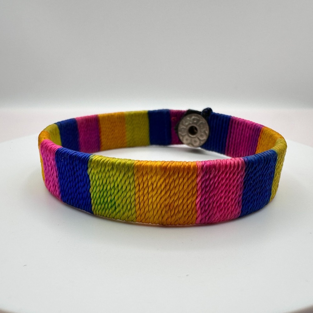 Vintage 90s Rainbow Woven Bangle Bracelet Boho Y2K Flower Jewelry
